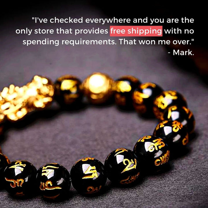 Feng Shui Black Obsidian Wealth Bracelet – Pixiu, Wealth, Buddha - FOFOPO