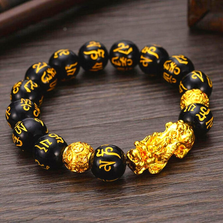 Feng Shui Black Obsidian Wealth Bracelet – Pixiu, Wealth, Buddha - FOFOPO