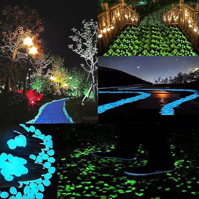 100Pcs Garden Decor Luminous Stones Glow In Dark Decorative Pebbles Pebble Rocks Outdoor Fish Tank Aquarium Decorations - FOFOPO