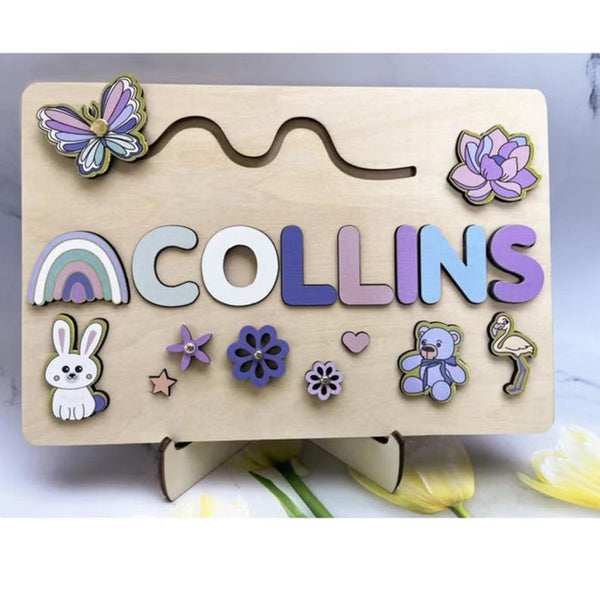 Personalized Name Letter Puzzle Board, Custom Wooden Animals Toys For Kids, Educational Wooden Toys with Animals and Shaps, Kids Present