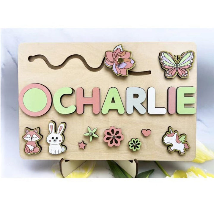 Personalized Name Letter Puzzle Board, Custom Wooden Animals Toys For Kids, Educational Wooden Toys with Animals and Shaps, Kids Present - FOFOPO