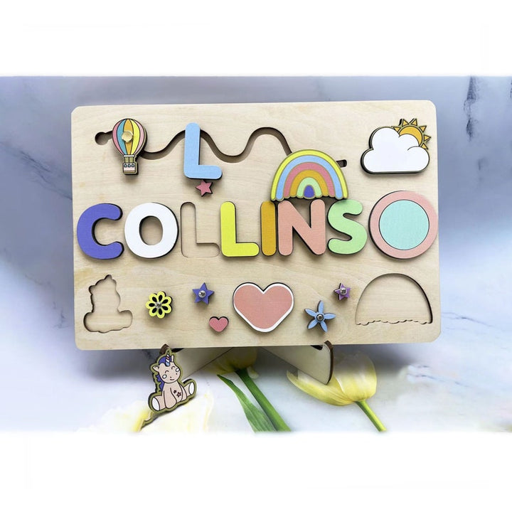 Personalized Name Letter Puzzle Board, Custom Wooden Animals Toys For Kids, Educational Wooden Toys with Animals and Shaps, Kids Present - FOFOPO