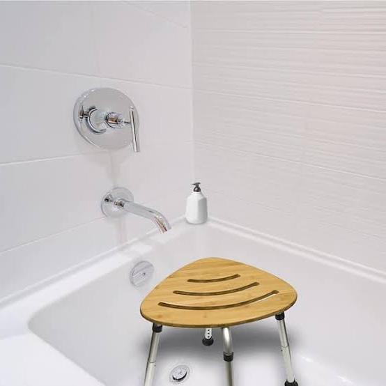 Modern Bamboo Adjustable Waterproof Corner Shower Bench Stool Seat - FOFOPO