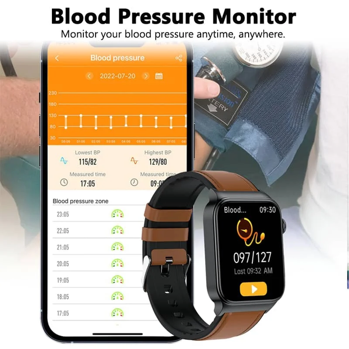 E500 Smartwatch: Blood Glucose & ECG Heart Monitoring, IP68 Waterproof - FOFOPO