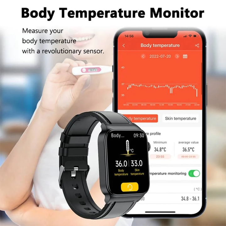 E500 Smartwatch: Blood Glucose & ECG Heart Monitoring, IP68 Waterproof - FOFOPO