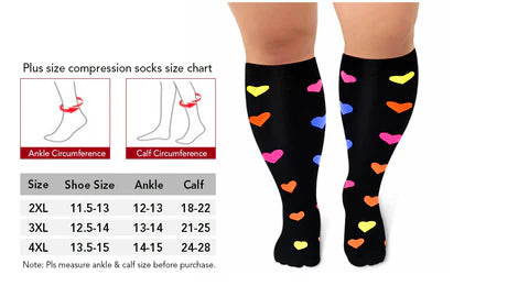 Plus Size Compression Socks Wide Calf For Women & Men 20-30 mmhg - FOFOPO