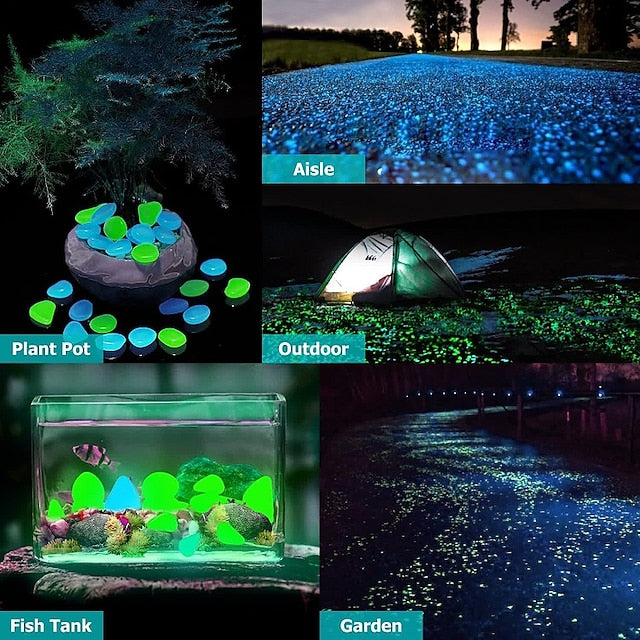 100Pcs Garden Decor Luminous Stones Glow In Dark Decorative Pebbles Pebble Rocks Outdoor Fish Tank Aquarium Decorations - FOFOPO