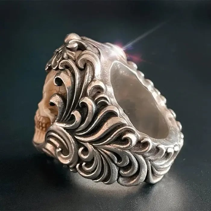 💀Vintage Polish Floral Armor Antler Skull Ring - FOFOPO