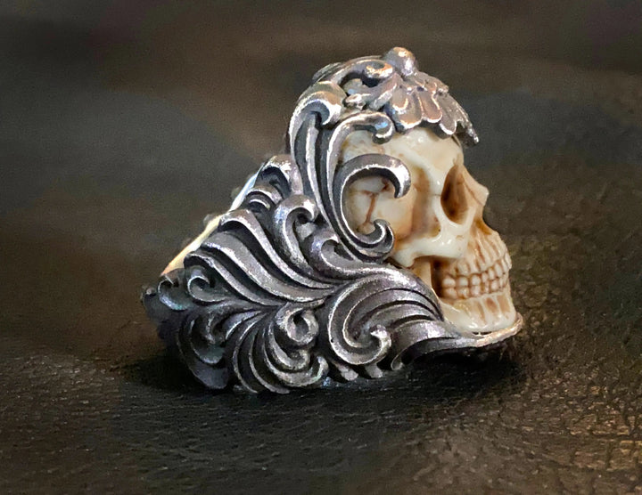 💀Vintage Polish Floral Armor Antler Skull Ring - FOFOPO