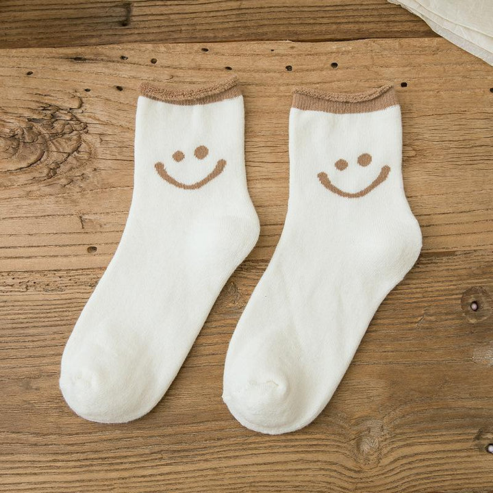 （Five pairs!）Lovely Smile Face Cotton Socks - FOFOPO