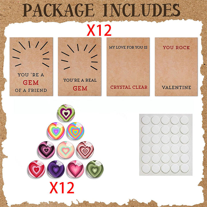 24 Pack Valentines Cards with Heart-Shape Crystals - FOFOPO