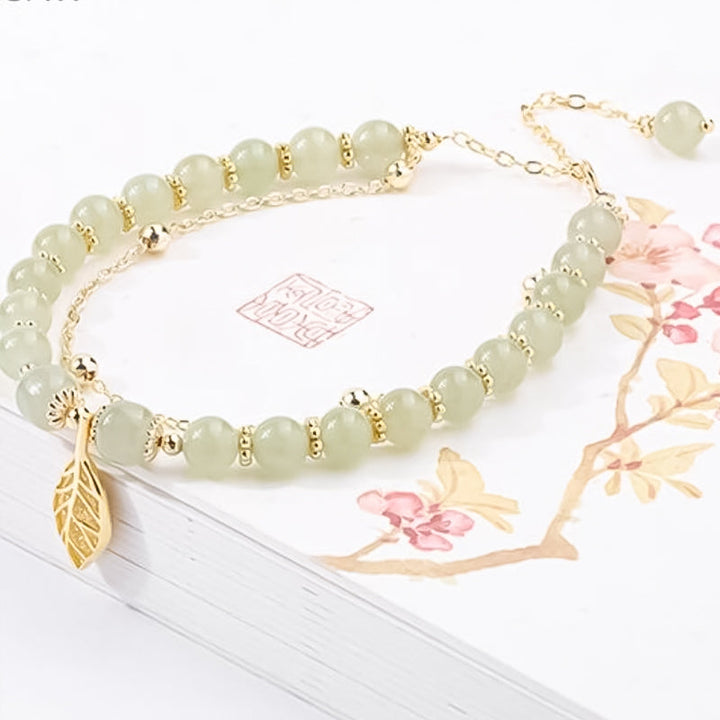 Hetian Jade Gold Leaf Bracelet - FOFOPO