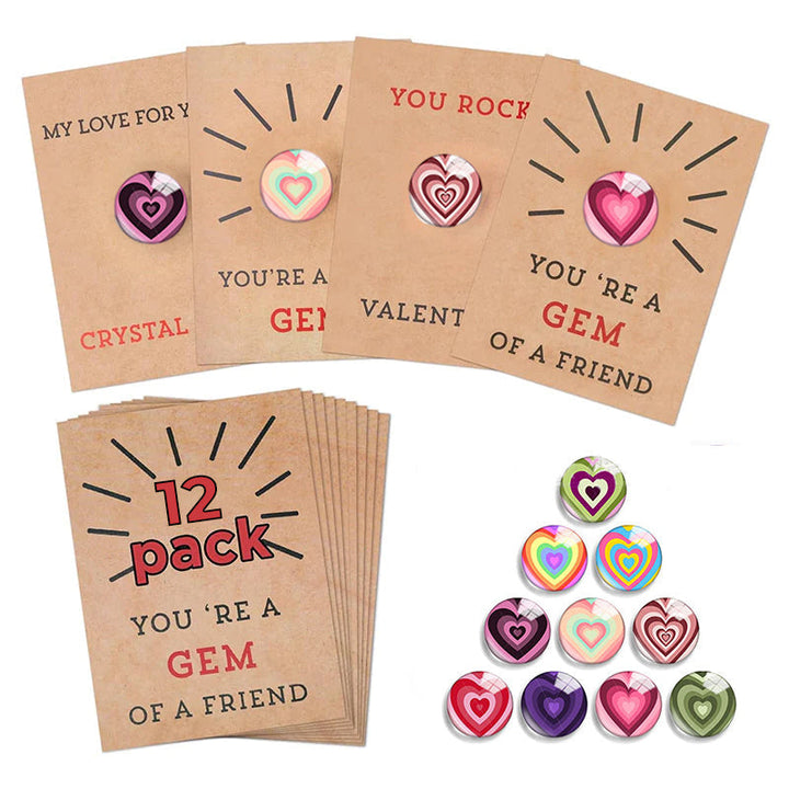 24 Pack Valentines Cards with Heart-Shape Crystals - FOFOPO