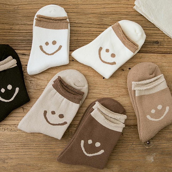 （Five pairs!）Lovely Smile Face Cotton Socks - FOFOPO