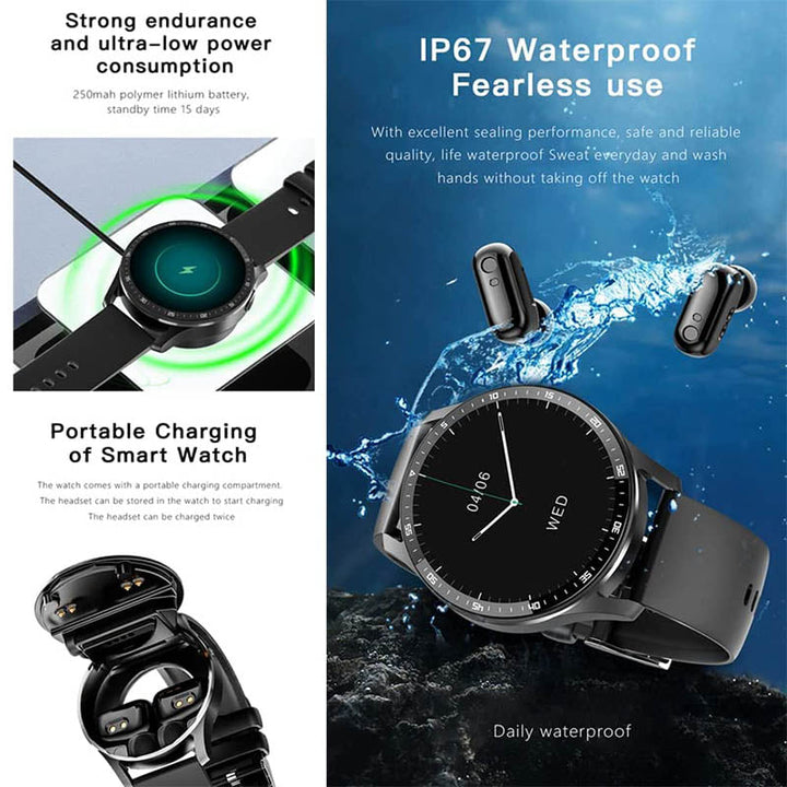 Waterproof Smart Sports Watch with Integrated Earphone - Versatile Fitness Companion for Android & IOS Users, Ideal for Active Lifestyles - FOFOPO