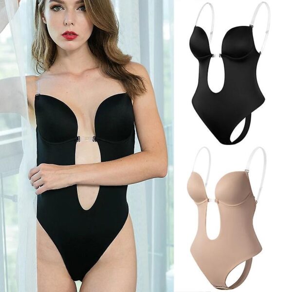 Women Plunging Deep V-neck Body Shaper Strapless Backless Shapewear - FOFOPO