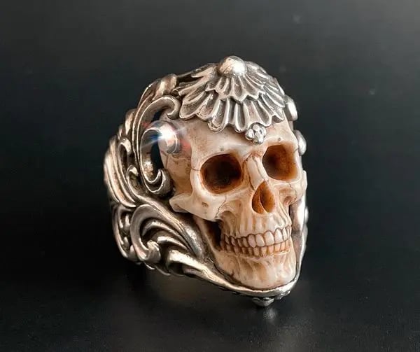 💀Vintage Polish Floral Armor Antler Skull Ring - FOFOPO