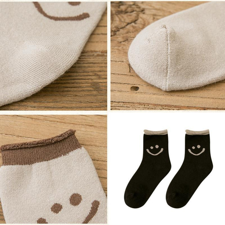 （Five pairs!）Lovely Smile Face Cotton Socks - FOFOPO