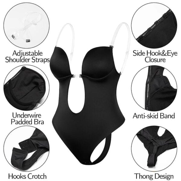 Women Plunging Deep V-neck Body Shaper Strapless Backless Shapewear - FOFOPO