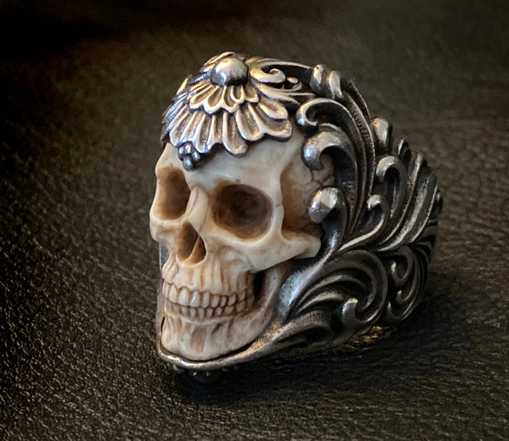 💀Vintage Polish Floral Armor Antler Skull Ring - FOFOPO