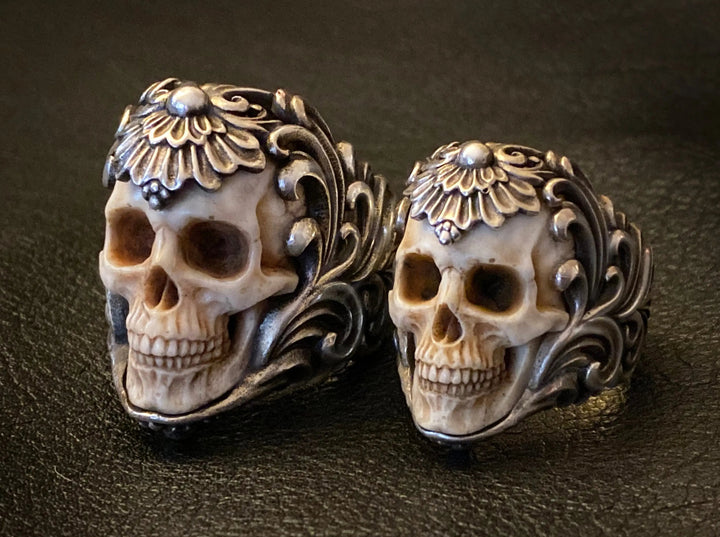 💀Vintage Polish Floral Armor Antler Skull Ring - FOFOPO