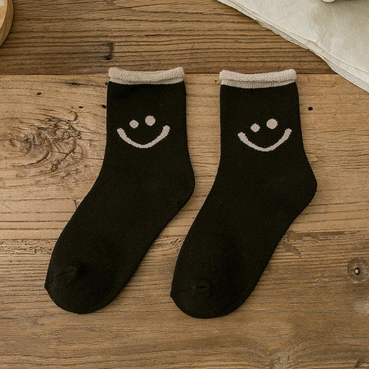 （Five pairs!）Lovely Smile Face Cotton Socks - FOFOPO