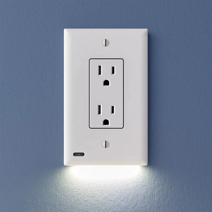 OUTLET WALL PLATE WITH LED NIGHT LIGHTS-NO BATTERIES OR WIRES [UL FCC CSA CERTIFIED] - FOFOPO