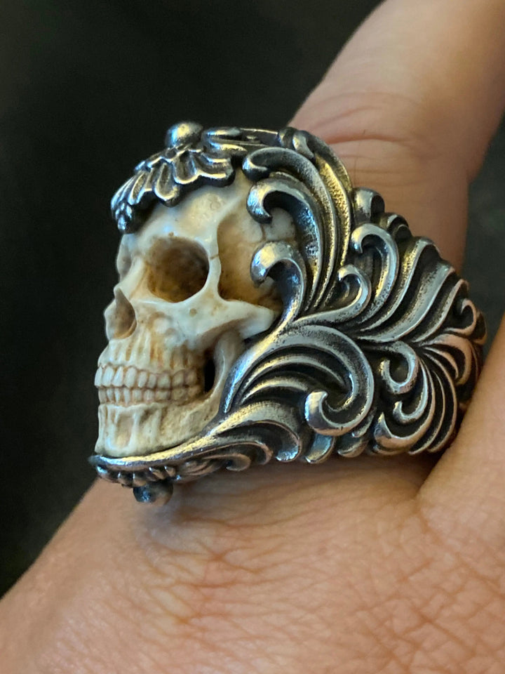 💀Vintage Polish Floral Armor Antler Skull Ring - FOFOPO