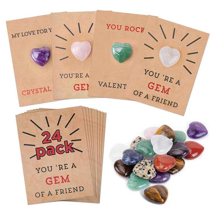 24 Pack Valentines Cards with Heart-Shape Crystals - FOFOPO