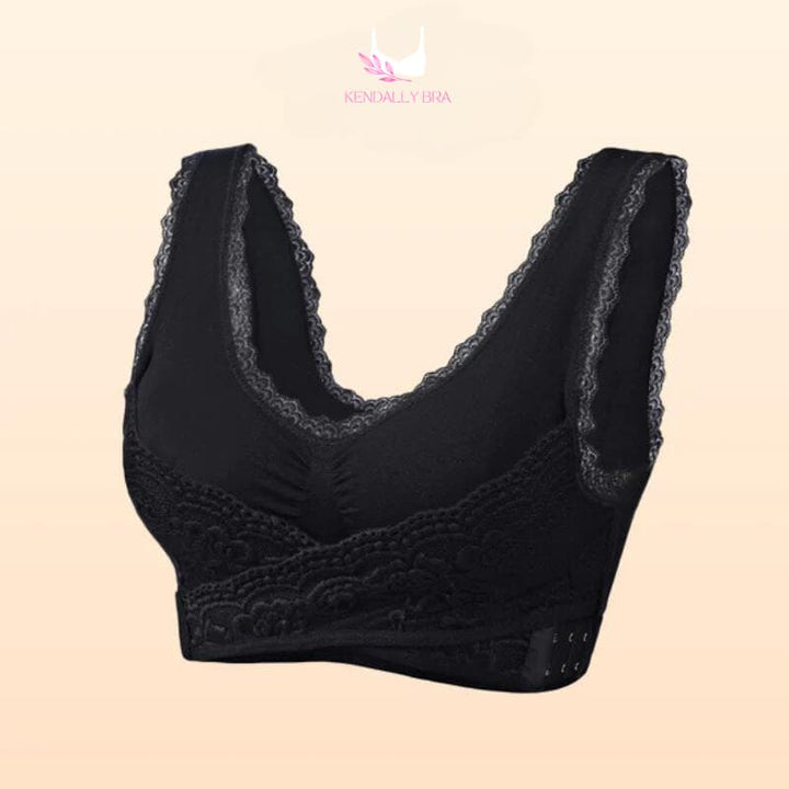 Seamless Lift Bra With Front Cross Side Buckle Magic Wireless Sports Bra Sexy V-Neck Lace Bralette - FOFOPO