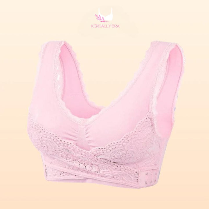 Seamless Lift Bra With Front Cross Side Buckle Magic Wireless Sports Bra Sexy V-Neck Lace Bralette - FOFOPO