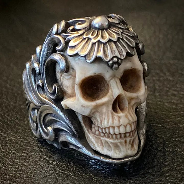 💀Vintage Polish Floral Armor Antler Skull Ring - FOFOPO