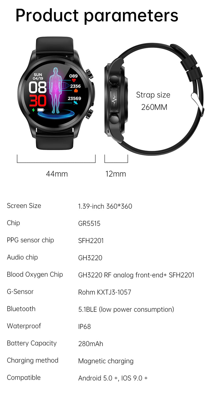 Geekran Non-invasive Glucose Testing Smartwatch with Heart Rate Measurement - FOFOPO