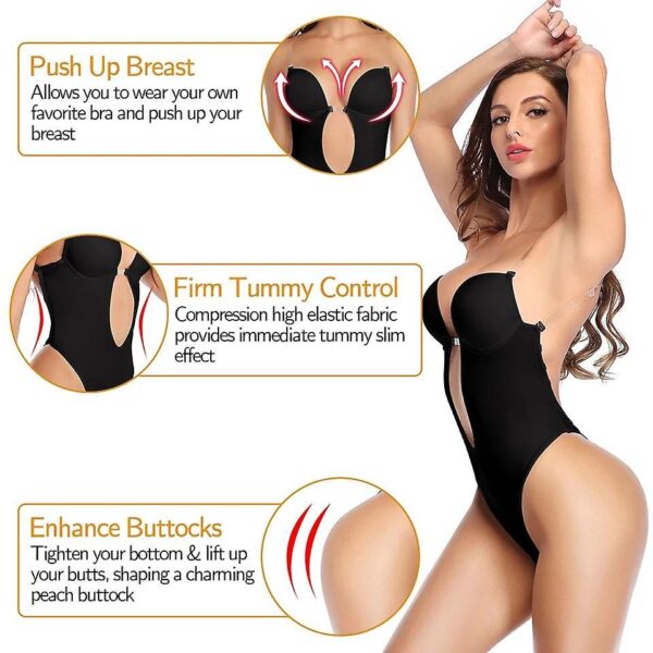 Women Plunging Deep V-neck Body Shaper Strapless Backless Shapewear - FOFOPO