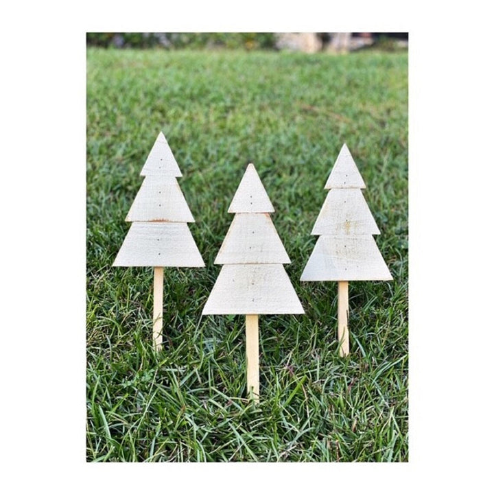 🎄Super Ambient Wooden Christmas Tree Yard Stakes (A Set of 3 Pcs) - FOFOPO