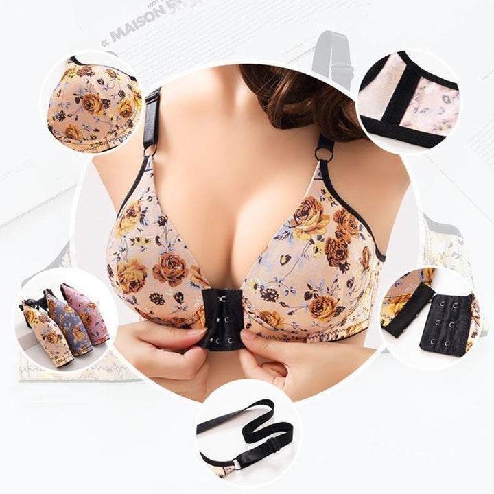 3pc – SATVEE WOMEN’S FRONT BUCKLE GATHERED PRINT BRA - FOFOPO