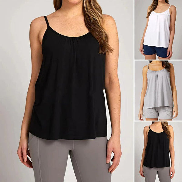 Loose-Fitting Tank Top With Built-In Bra - FOFOPO