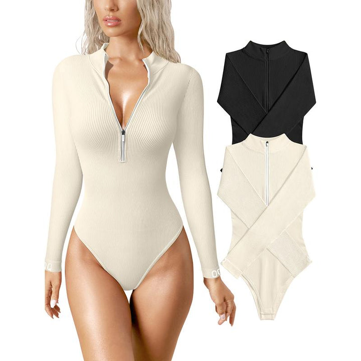 Snached Waist Zip-Up Bodysuit - FOFOPO