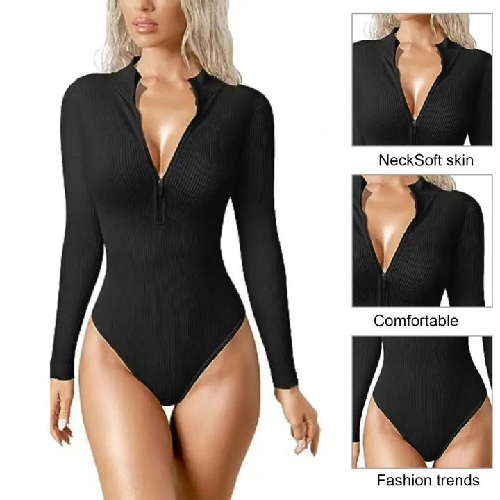 Snached Waist Zip-Up Bodysuit - FOFOPO