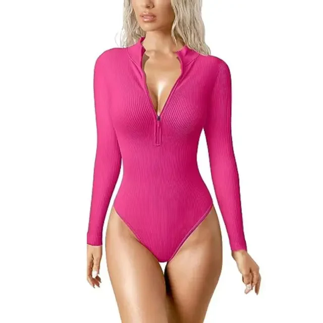 Snached Waist Zip-Up Bodysuit - FOFOPO