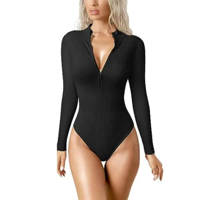 Snached Waist Zip-Up Bodysuit - FOFOPO